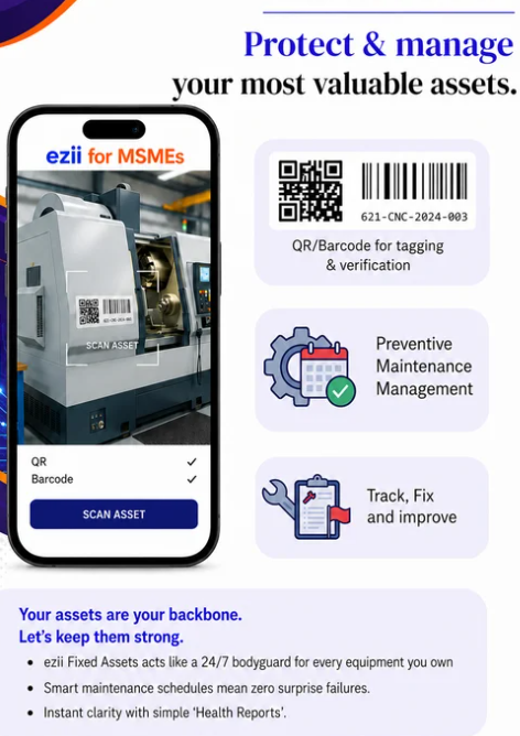 EZII Fixed Assets — QR scanning and asset management on mobile